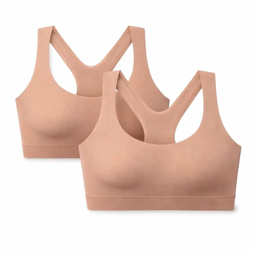 Lot of 2 True & Co $116 True Body Low-Impact Wireless Bra Brown M NEW